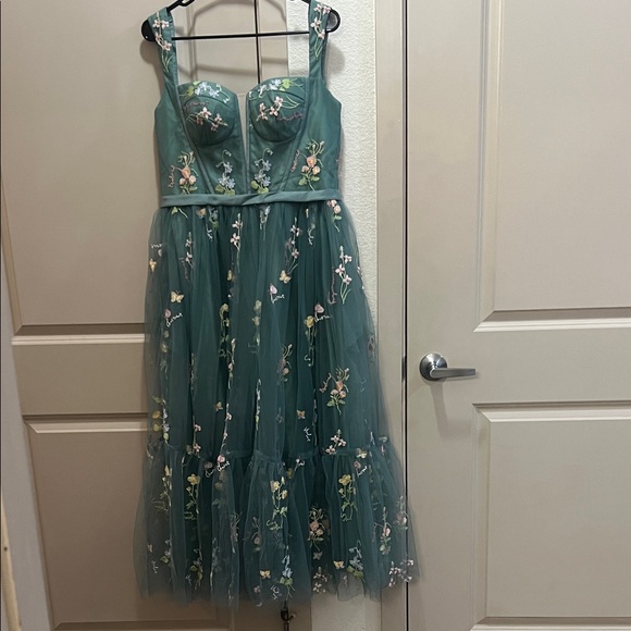 Elegant Teal Floral High Low Dress - Picture 12 of 16